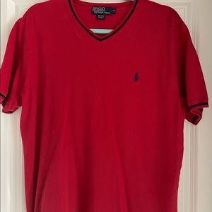 RALPH LAUREN-(Preowned) Red & Blue Short Sleeve V Neck Shirt-Unisex